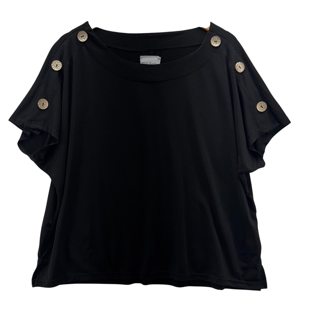 New York Laundry Womens Black Button Shoulder Top XL Casual Stretch Blouse